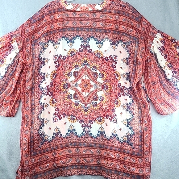 AMERICAN EAGLE OUTFITTERS Women's Orange Sheer Floral Cardigan Kimono - Medium - Picture 5 of 12